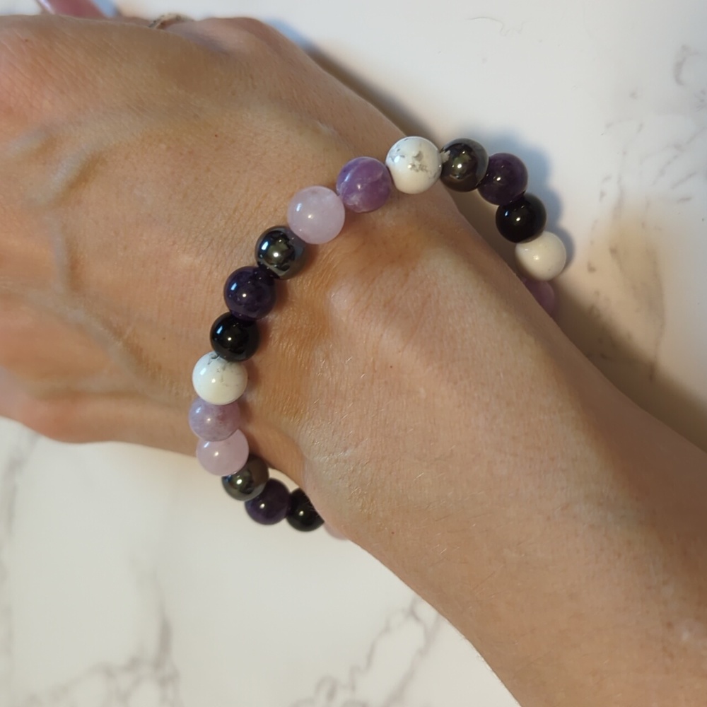 Amethyst, Rose Quartz, Hematite, Howlite Bracelet New